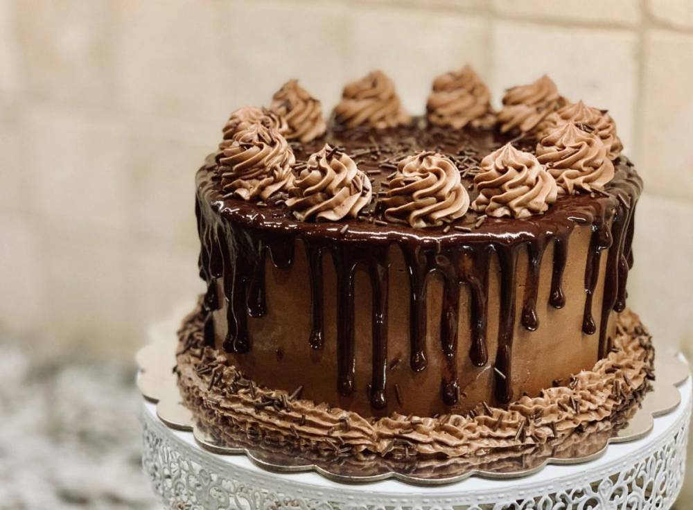 rich chocolate cake with chocolate frosting